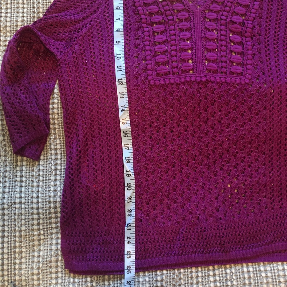 NWT soft cotton lightweight Summer sweater in size 2 or Large. Magenta color. - Picture 10 of 10